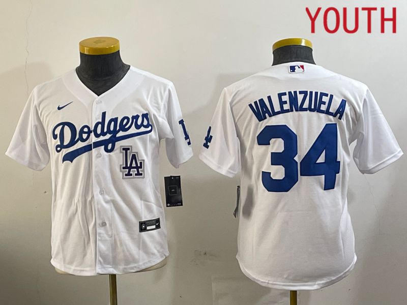 Youth Los Angeles Dodgers #34 Valenzuela White Game 2024 Nike MLB Jersey style 10295